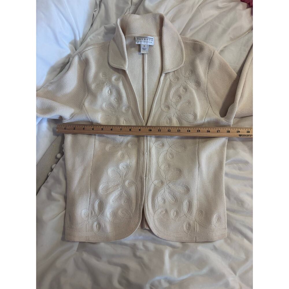 Talbots Collection Silk Blend Cardigan Jacket Medium Cream Embroidered sweater - Picture 8 of 9